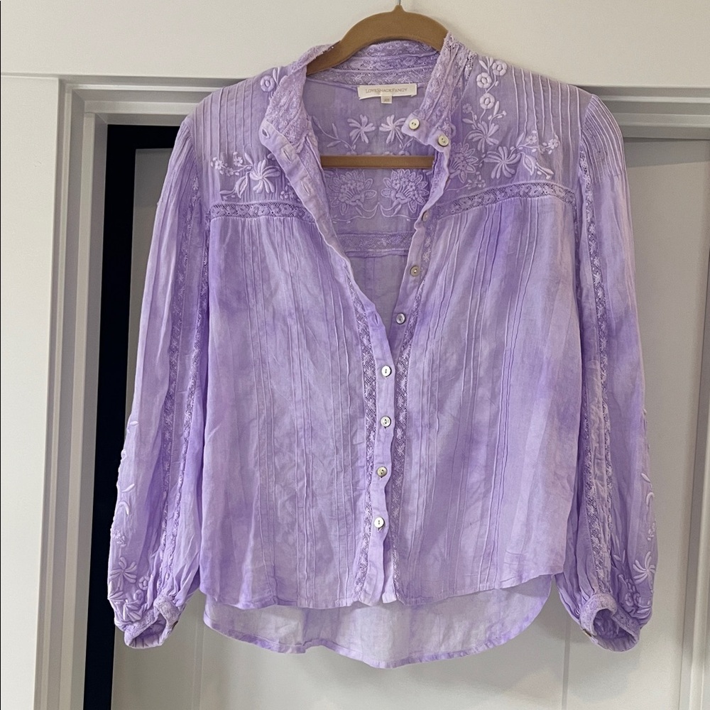 LoveShackFancy Lilac Embroidered Blouse